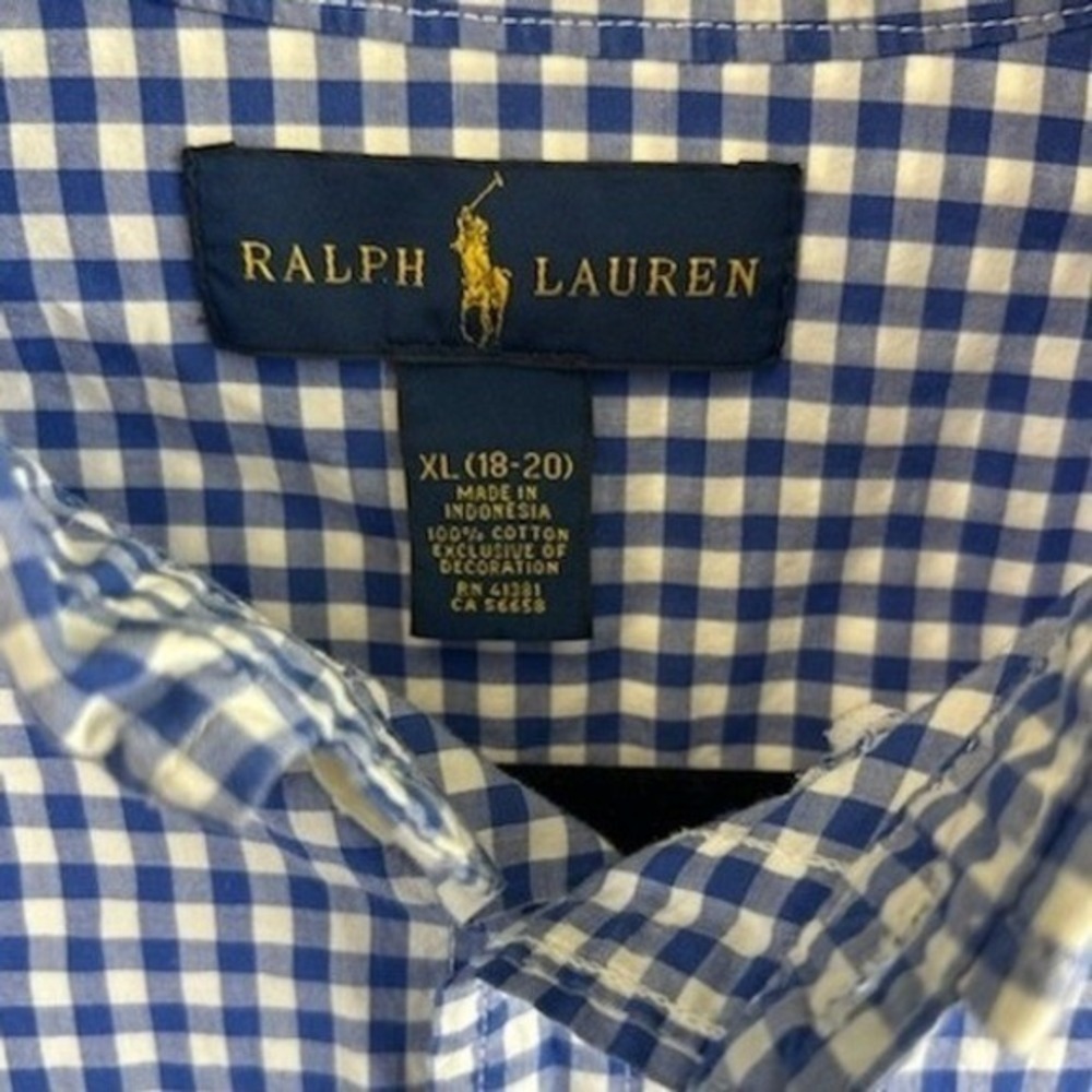 Ralph Lauren Button Down Shirt Boys' Size XL 18-20 Gingham Plaid Long Sleeve - Picture 4 of 5
